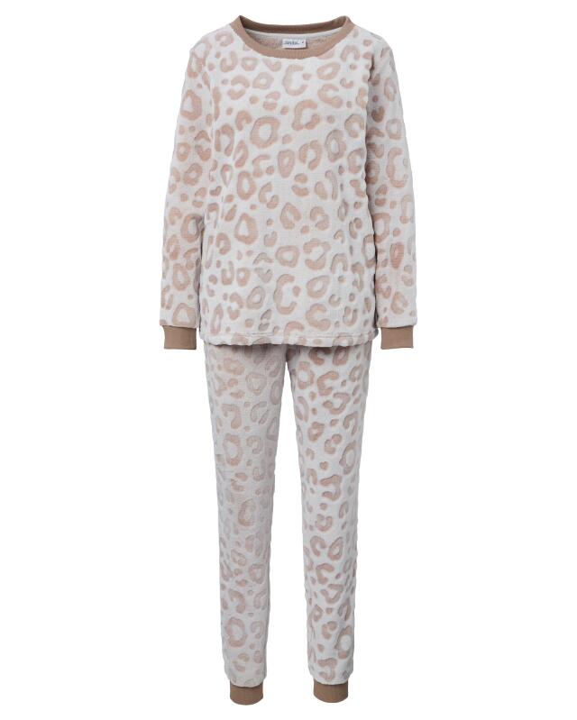 Leopard print fleece pyjamas for women, beige (KiK Fleece-Pyjama Leo (Beige)) — KiK, authentic German product in Morocco