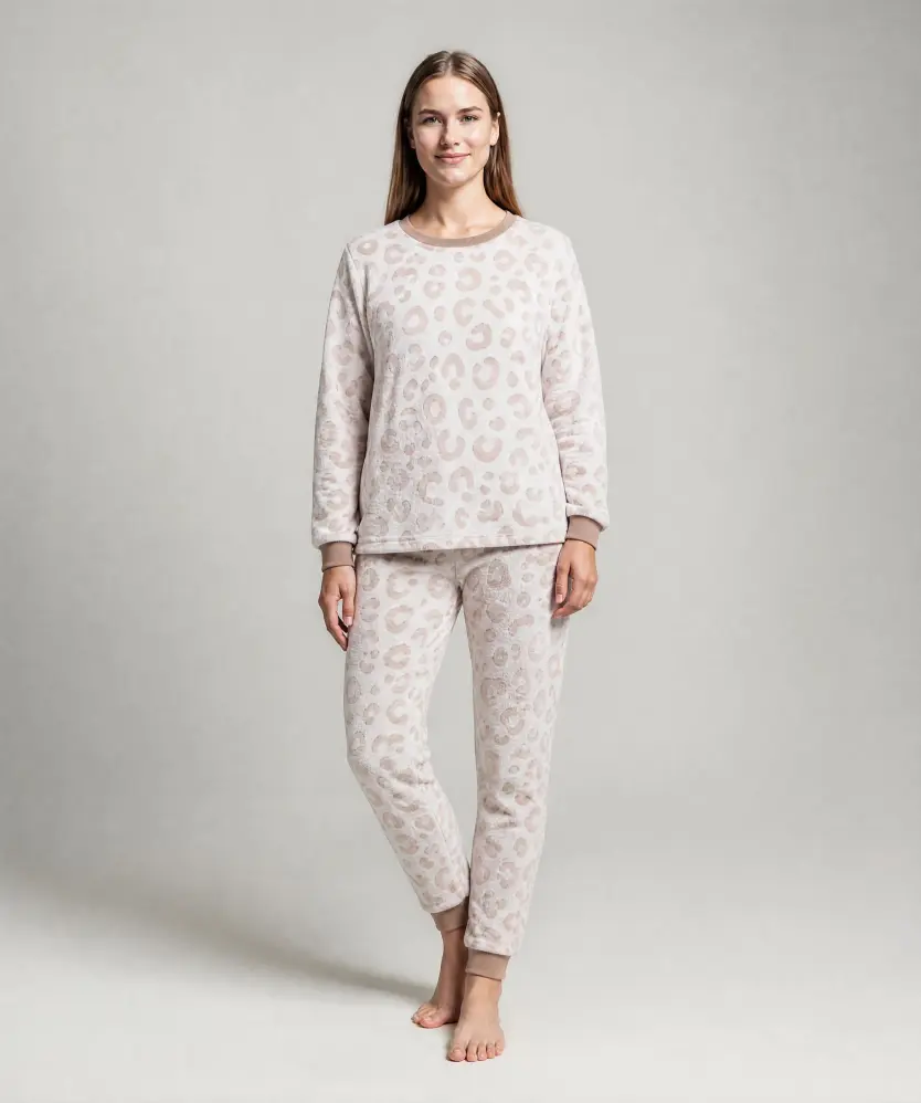 Fleece-Pyjama Leo für Damen, Beige