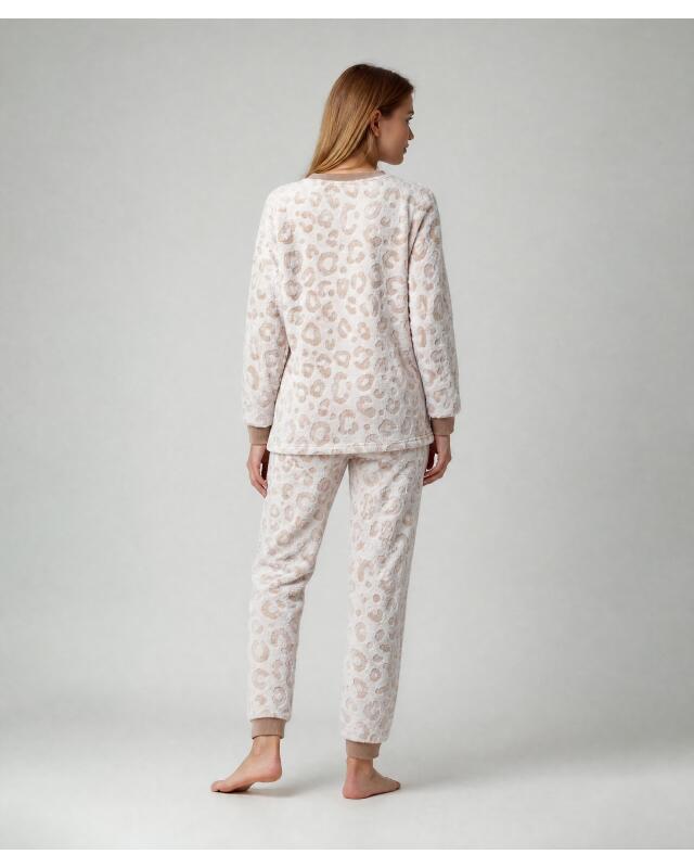 Leopard print fleece pyjamas for women, beige (KiK Fleece-Pyjama Leo (Beige)) — KiK, authentic German product in Morocco