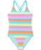 Gestreifter Badeanzug neon blau