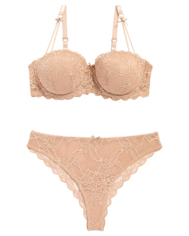 Balconette push-up bra + thong for women, beige (KiK Balconette-Push-up-BH + String (Beige)) — KiK, authentic German product in Morocco