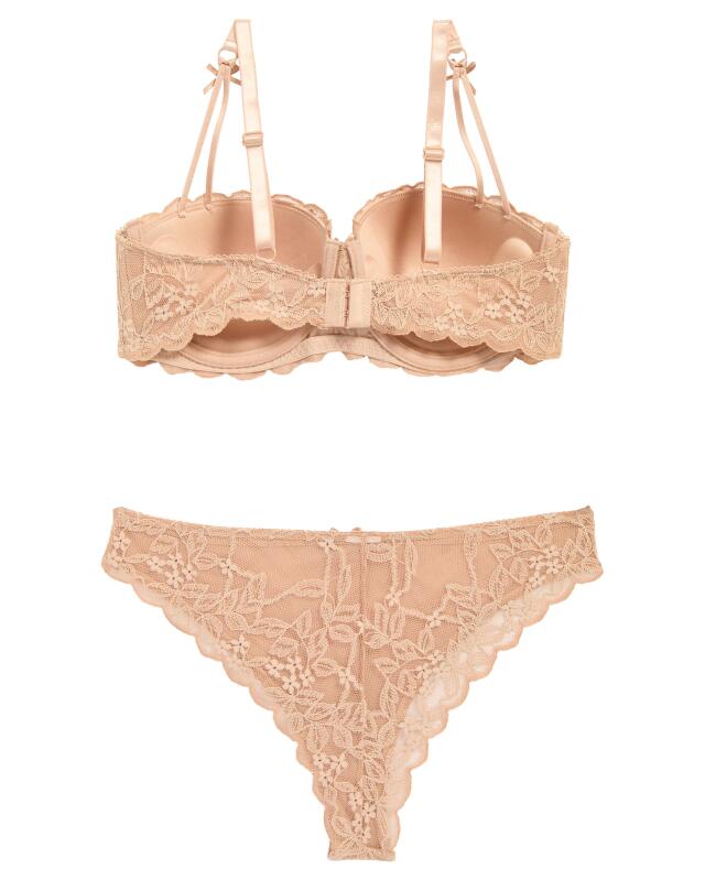 Balconette push-up bra + thong for women, beige (KiK Balconette-Push-up-BH + String (Beige)) — KiK, authentic German product in Morocco