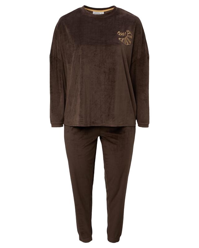 Velour pyjamas with croissant for women, brown (KiK Nicki-Pyjama Croissant (braun)) — KiK, authentic German product in Morocco