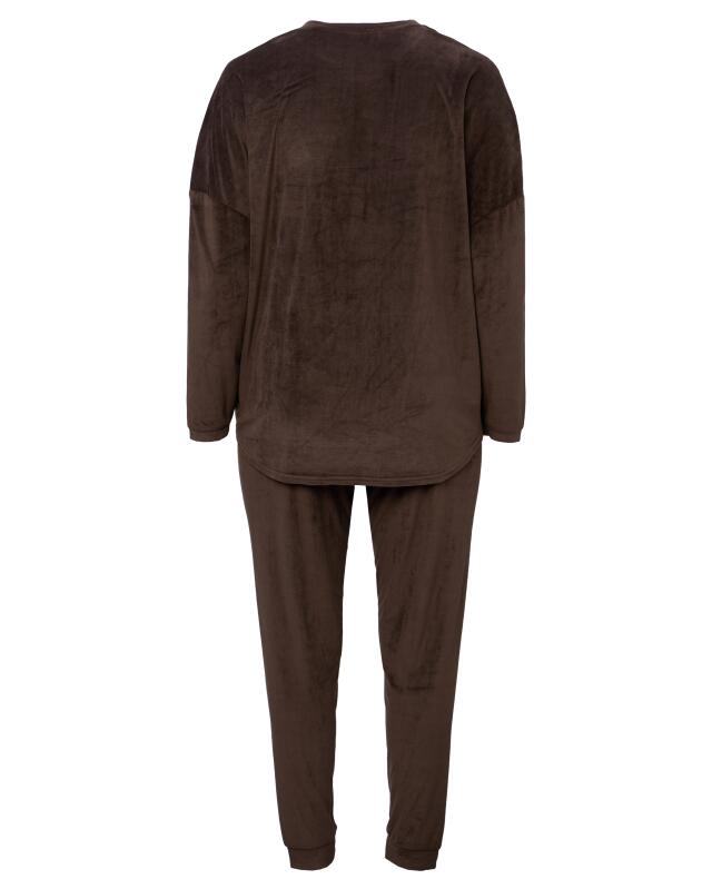 Velour pyjamas with croissant for women, brown (KiK Nicki-Pyjama Croissant (braun)) — KiK, authentic German product in Morocco