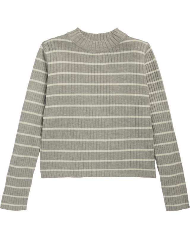 كنزة تريكو مخططة للبنات، رمادي فاتح مخطط (KiK Gestreifter Strickpullover (hellgrau gestreift)) — KiK, منتج ألماني أصلي في المغرب