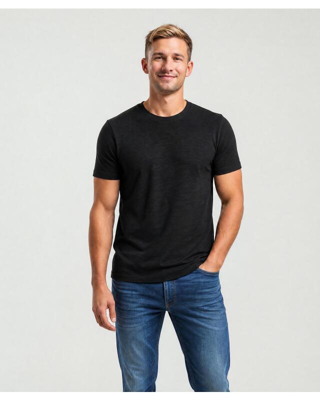 T-shirt côtelé homme, noir (KiK Geripptes T-Shirt (schwarz)) — KiK, produit allemand authentique au Maroc