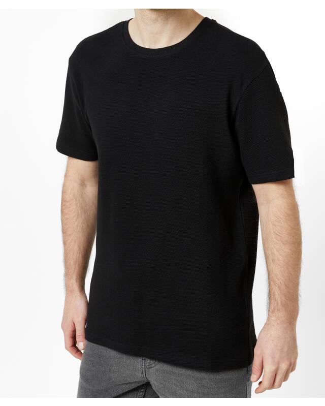 T-shirt côtelé homme, noir (KiK Geripptes T-Shirt (schwarz)) — KiK, produit allemand authentique au Maroc