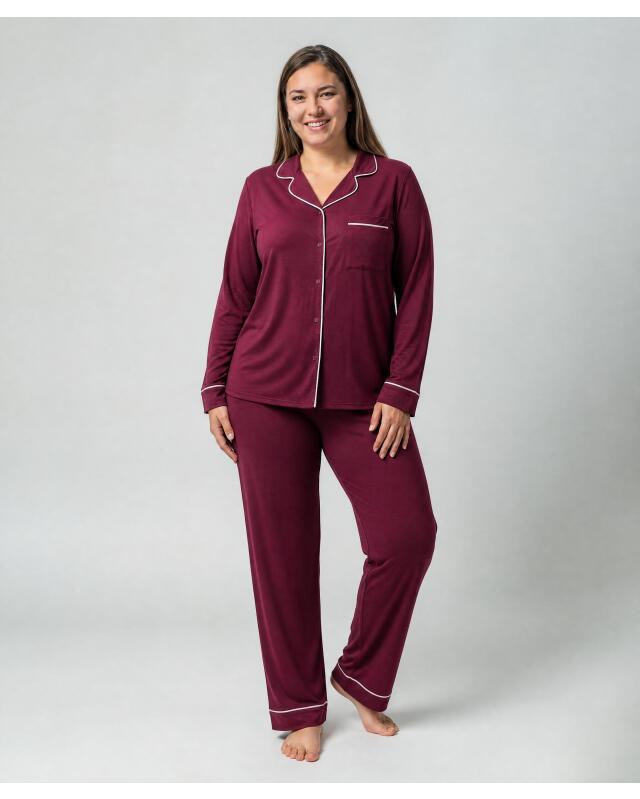 Pyjamas with contrast piping for women, purple — KiK, authentic German product in Morocco
