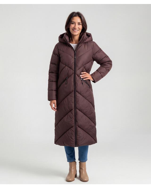 Long quilted coat for women, brown — KiK, authentic German product in Morocco
