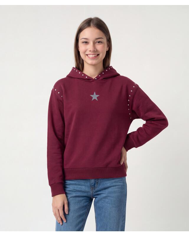 سويتشيرت بمسامير زخرفية للبنات، أحمر نبيذي (KiK Sweatshirt mit Nieten (weinrot)) — KiK, منتج ألماني أصلي في المغرب