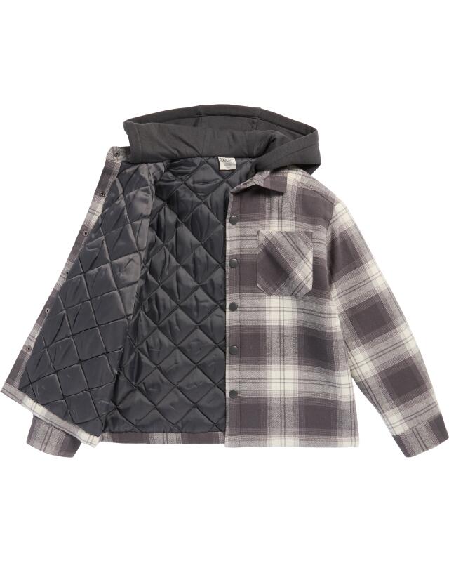 Surchemise à capuche sweat garçon, gris foncé à carreaux (KiK Hemdjacke mit Sweatkapuze (dunkelgrau kariert)) — KiK, produit allemand authentique au Maroc