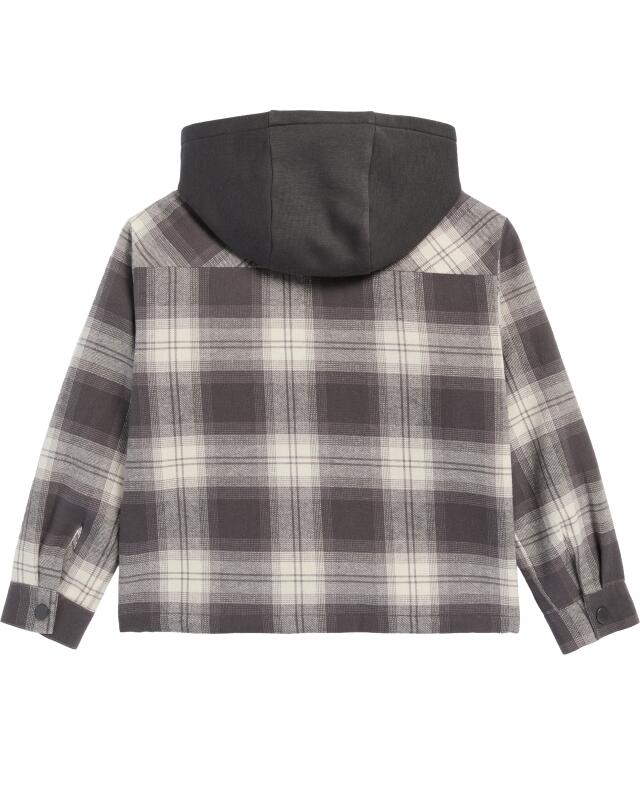 Surchemise à capuche sweat garçon, gris foncé à carreaux (KiK Hemdjacke mit Sweatkapuze (dunkelgrau kariert)) — KiK, produit allemand authentique au Maroc