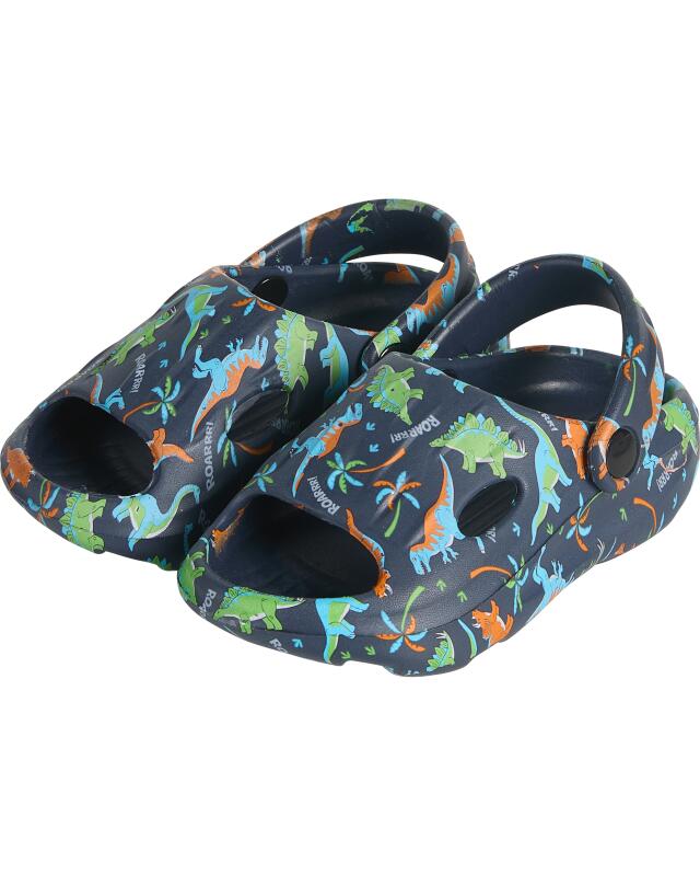 Clogs à dinosaures garçon, bleu marine imprimé (KiK Clog-Slipper Dinos (dunkelblau bedruckt)) — KiK, produit allemand authentique au Maroc