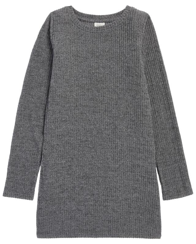 Robe en tissu côtelé fille, noir chiné (KiK Kleid aus Rippstoff (schwarz melange)) — KiK, produit allemand authentique au Maroc