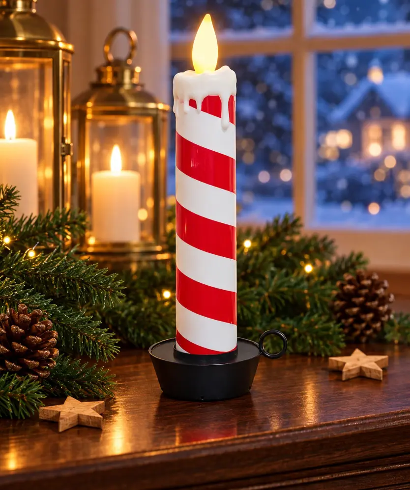 LED-Kerze Weihnachten, rot/weiß