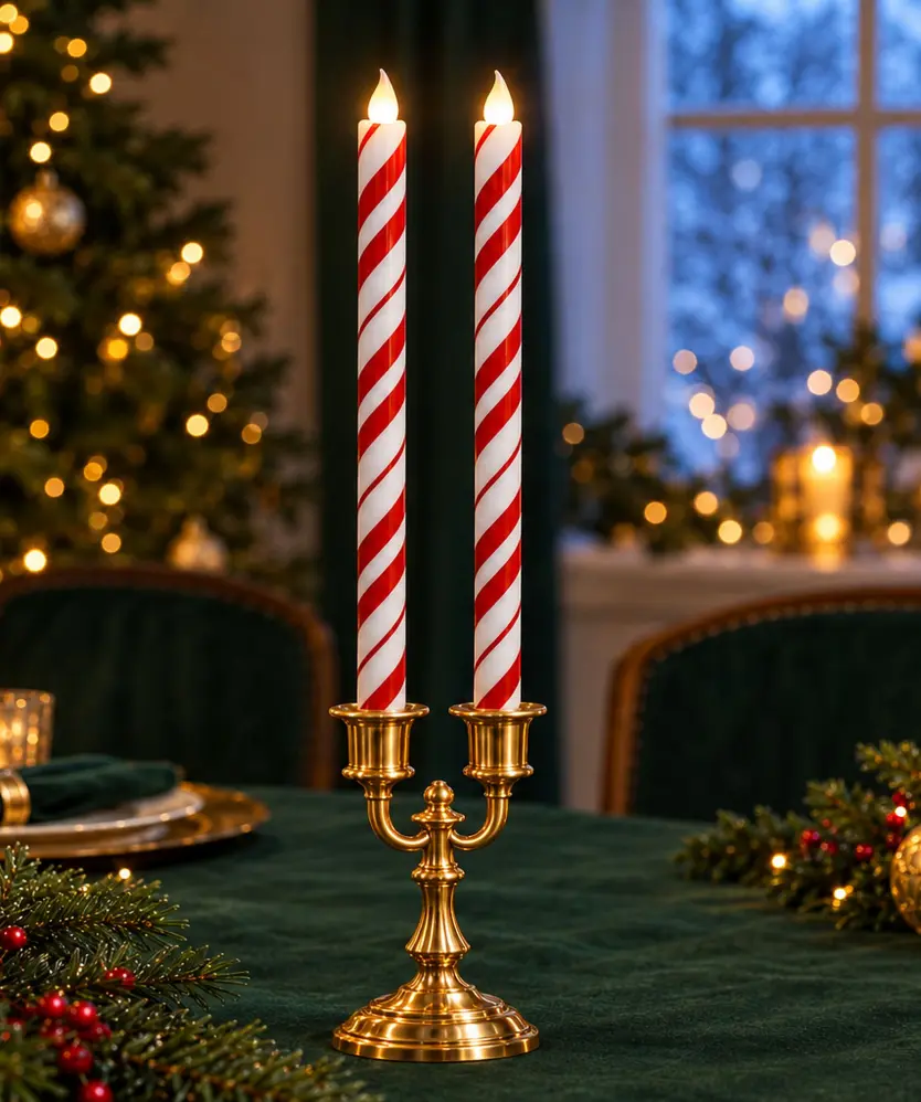 LED-Stabkerzen Weihnachten, rot/weiß