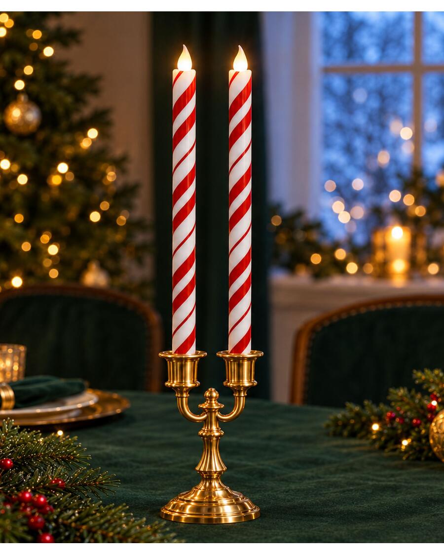 LED-Stabkerzen Weihnachten, rot/weiß