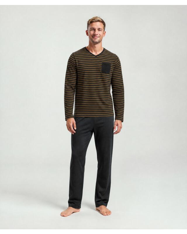 Pyjama à rayures homme, noir (KiK Pyjama mit Streifen (schwarz)) — KiK, produit allemand authentique au Maroc
