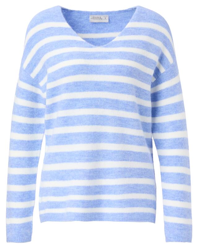 Pull en maille fine à rayures femme, bleu clair/blanc (KiK Feinstrickpullover mit Streifenmuster (hellblau/weiß)) — KiK, produit allemand authentique au Maroc