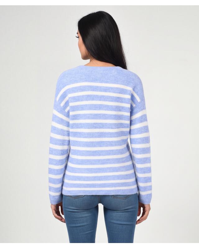 Pull en maille fine à rayures femme, bleu clair/blanc (KiK Feinstrickpullover mit Streifenmuster (hellblau/weiß)) — KiK, produit allemand authentique au Maroc