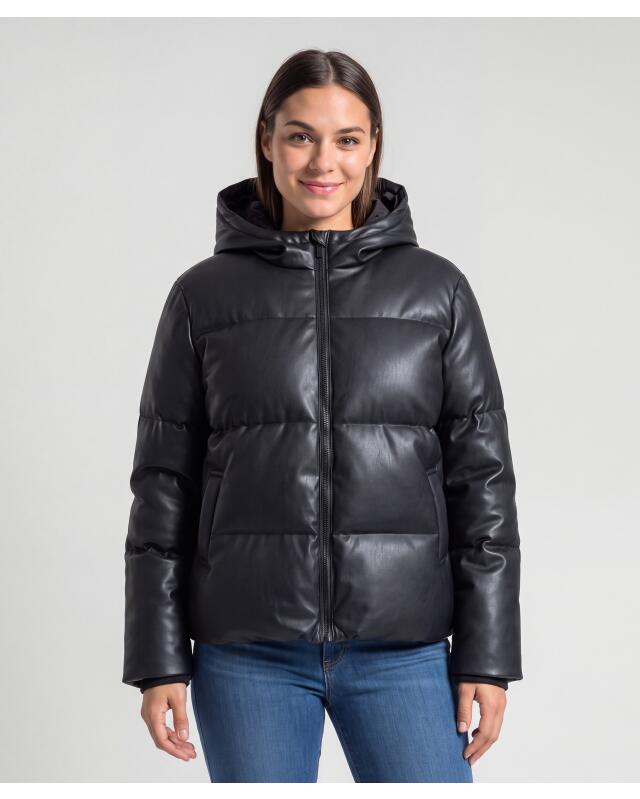 Veste en similicuir matelassée femme, noir (KiK Wattierte Kunstlederjacke (schwarz)) — KiK, produit allemand authentique au Maroc
