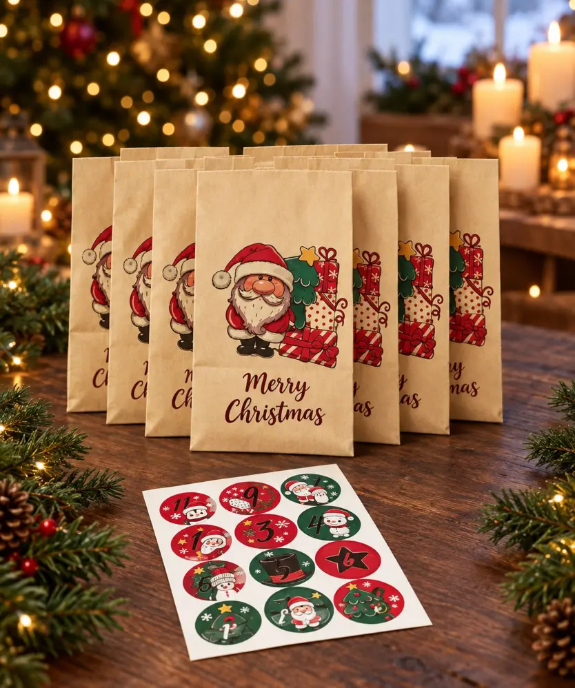 Adventskalender mit Tüten, bunt