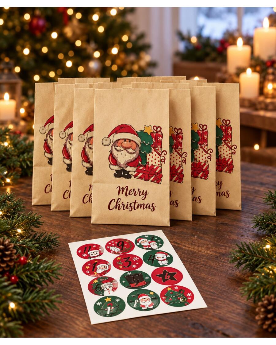 Adventskalender mit Tüten, bunt
