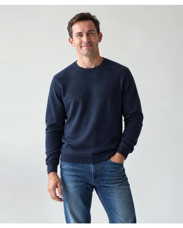 Pull en maille fine en coton homme, bleu marine — KiK, produit allemand authentique au Maroc