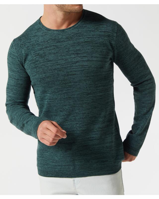 كنزة تريكو رفيعة من القطن للرجال، أخضر مبرقش (KiK Feinstrickpullover aus Baumwolle (grün melange)) — KiK, منتج ألماني أصلي في المغرب