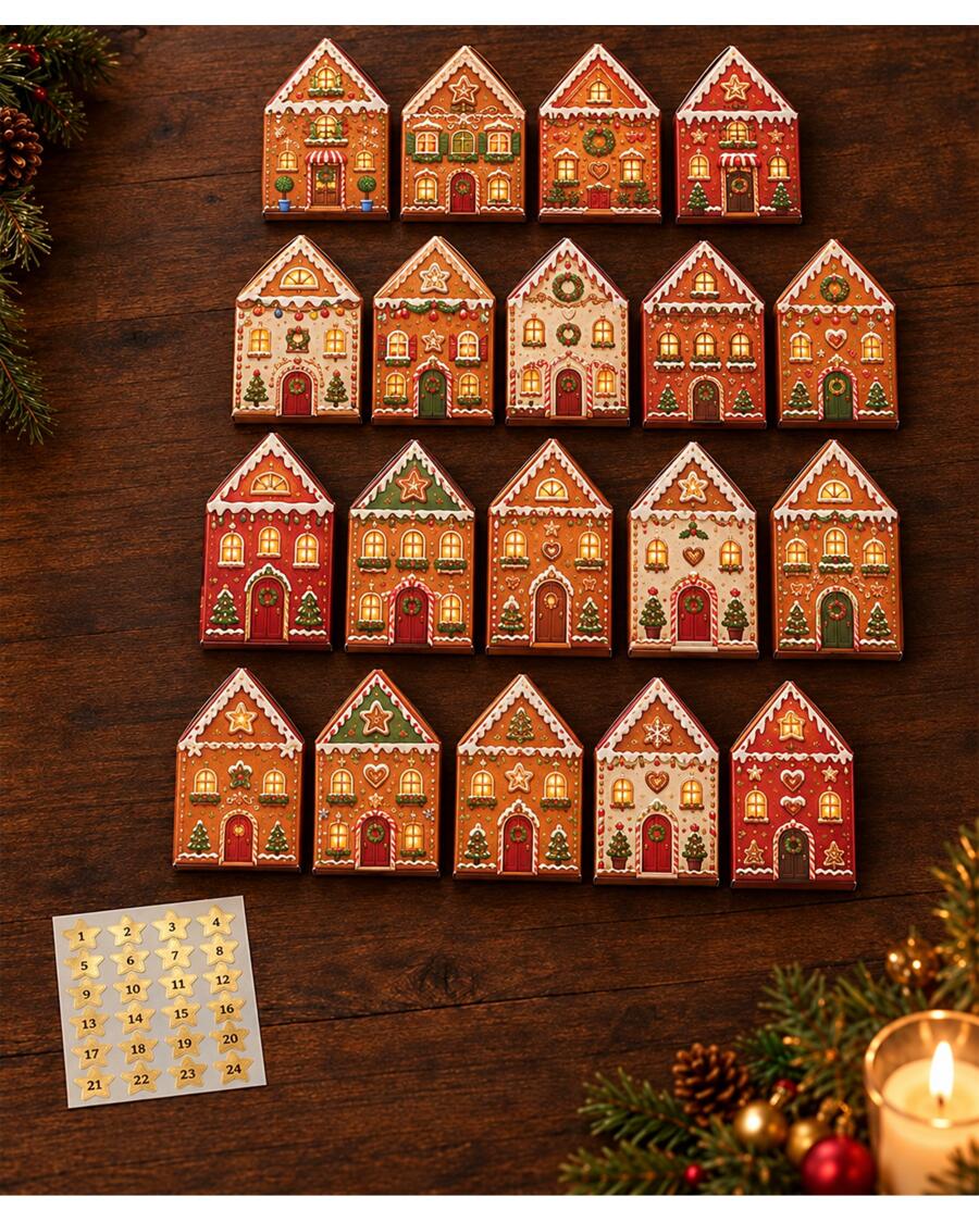 Adventskalender Häuser, bunt