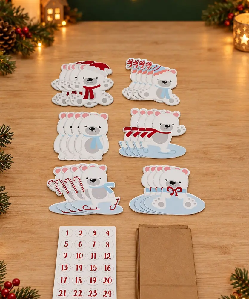 Adventskalender mit Stickern, weiß