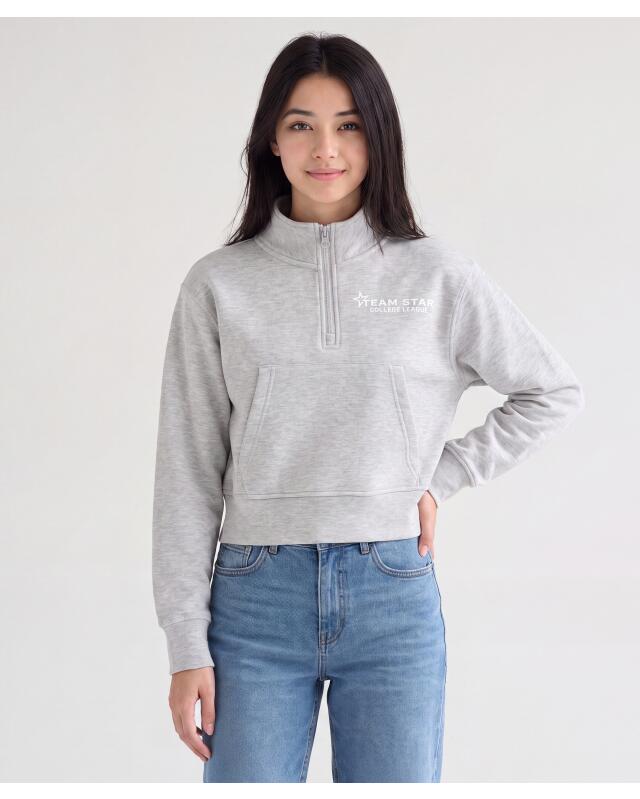Sports zip-neck sweatshirt for girls, light grey marl (KiK Sport-Troyer mit Reißverschluss (hellgrau melange)) — KiK, authentic German product in Morocco