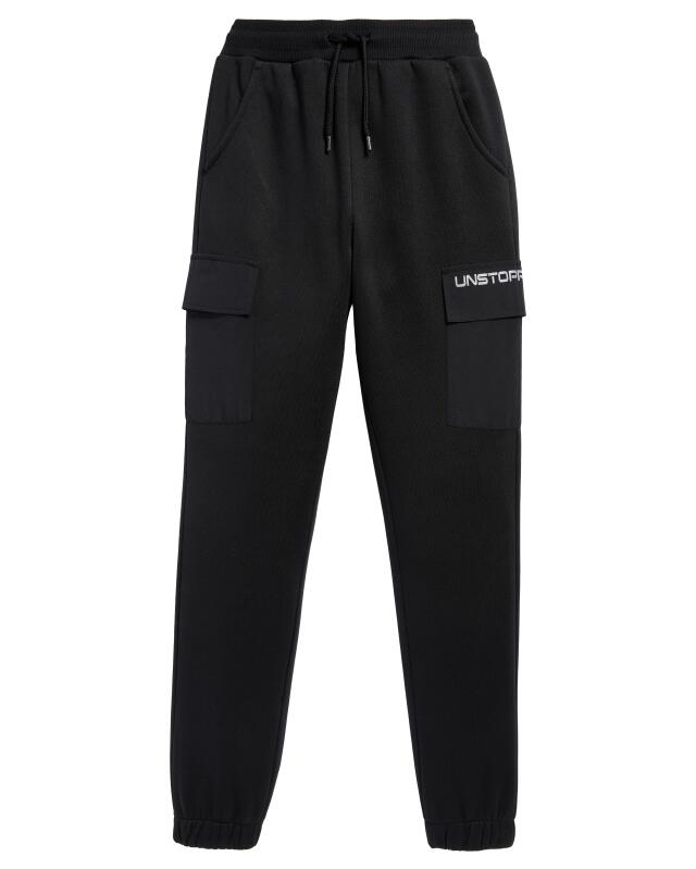 Sports cargo trousers with brushed lining for boys, black (KiK Sport-Cargohose innen angeraut (schwarz)) — KiK, authentic German product in Morocco