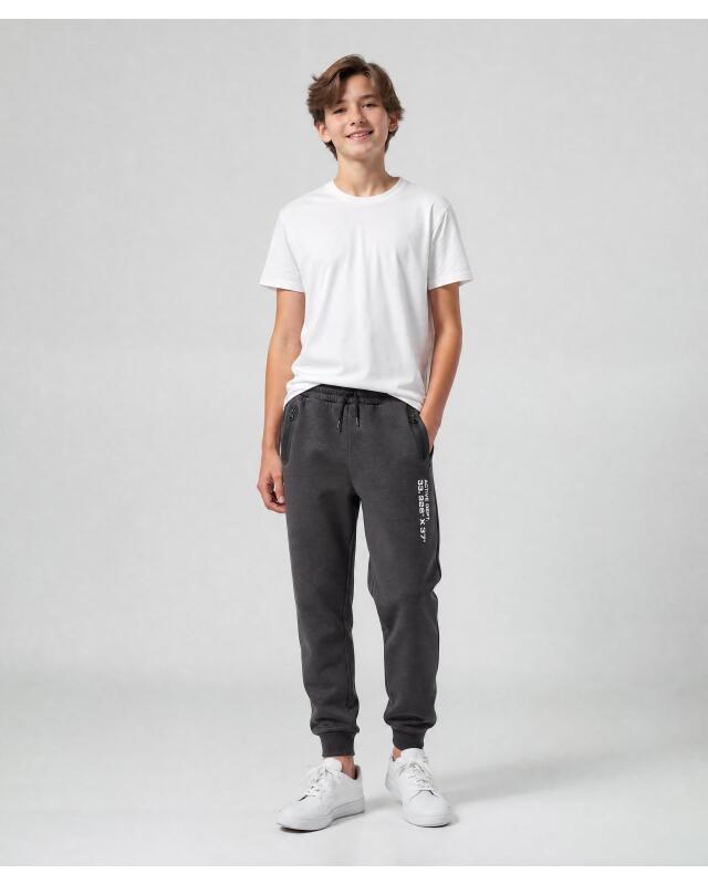 Sports trousers with side print for boys, anthracite (KiK Sporthose mit Seitenprint (anthrazit)) — KiK, authentic German product in Morocco