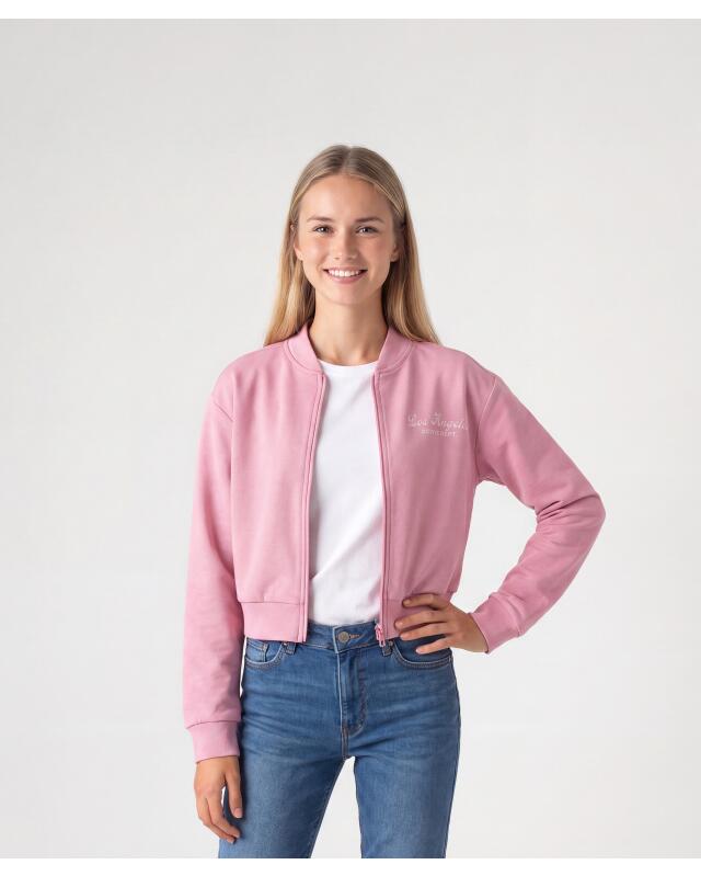 Veste sweat zippée de sport courte fille, vieux rose (KiK Sport-Sweatjacke cropped (altrosa)) — KiK, produit allemand authentique au Maroc
