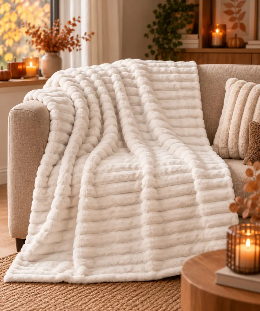 Wohndecke aus Kunstfell, offwhite