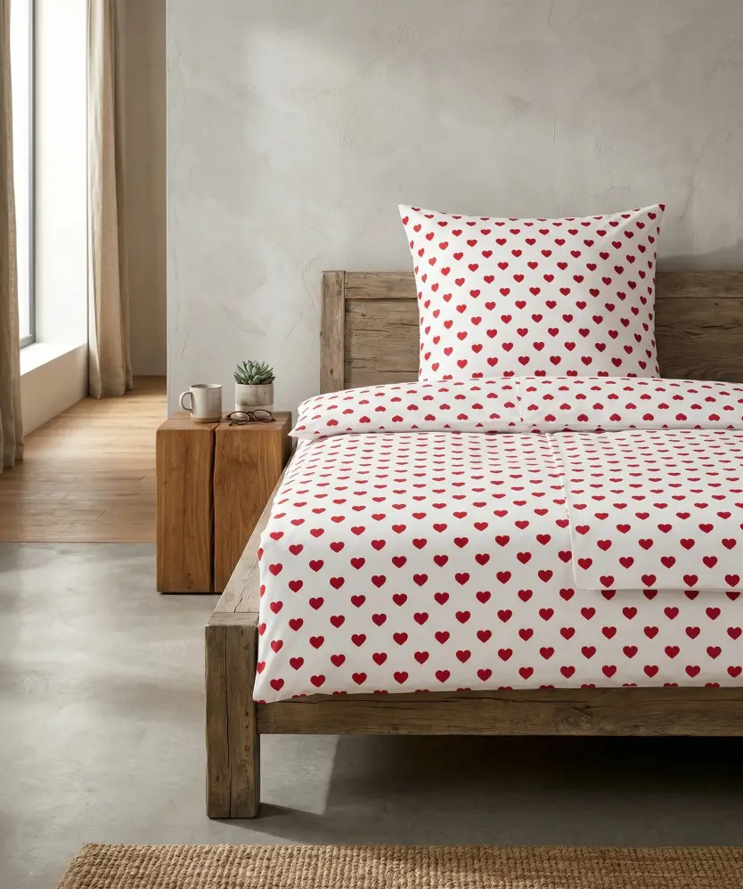 Polycotton-Bettwäsche in Komfortgröße, rot bedruckt