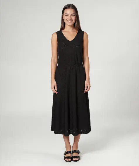 Ärmelloses Kleid mit Lochstickerei