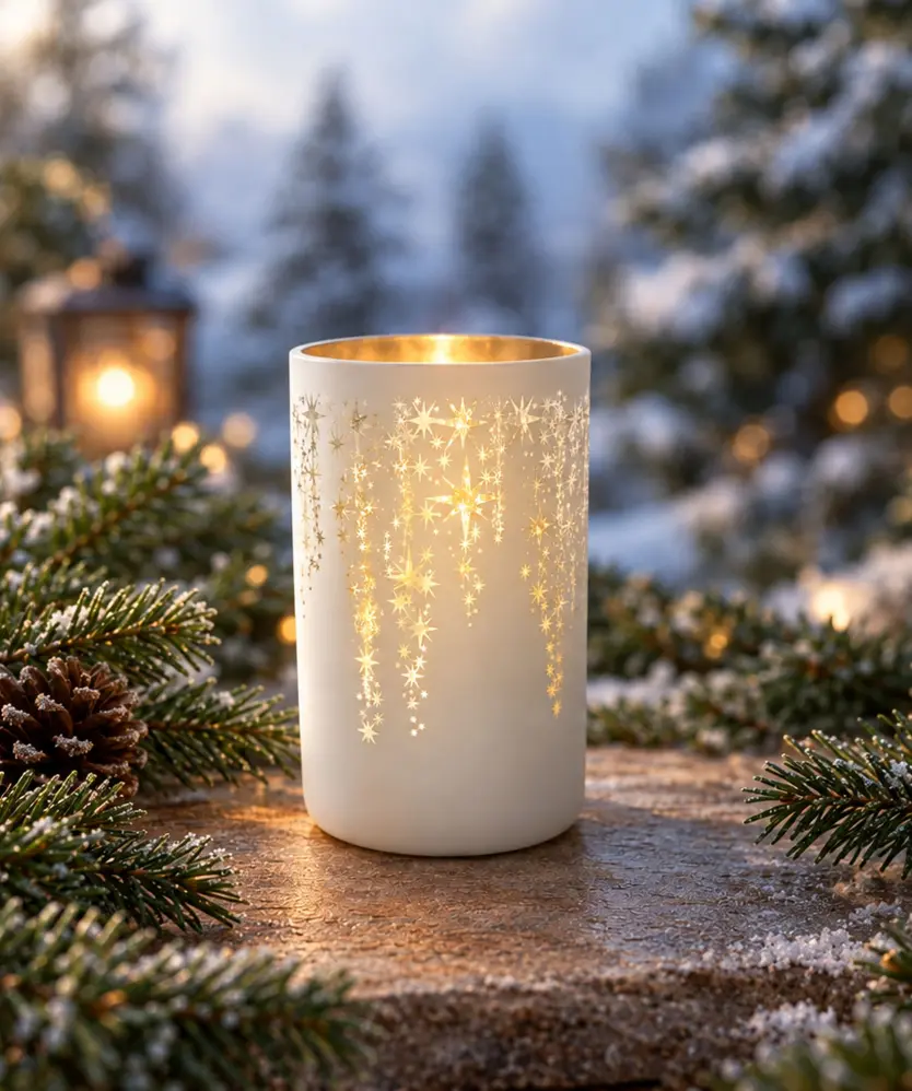 Glas-Teelichthalter Weihnachten, Weiß/gold