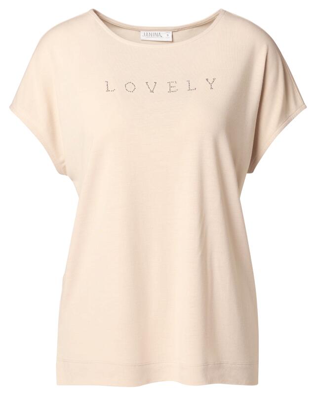 تيشيرت بكتابة من حجر الراين للنساء، كريمي (KiK Shirt mit Schriftzug aus Steinchen (creme)) — KiK, منتج ألماني أصلي في المغرب