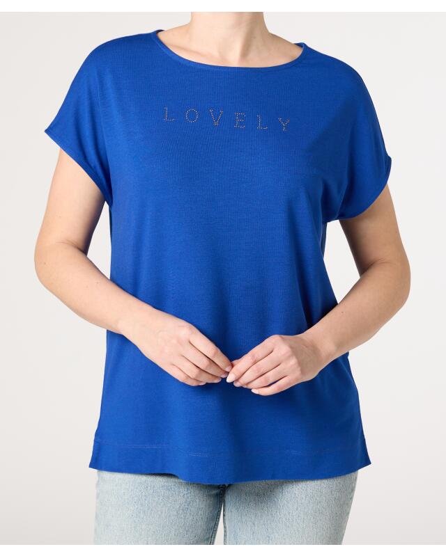 T-shirt à inscription en strass femme, bleu (KiK Shirt mit Schriftzug aus Steinchen (blau)) — KiK, produit allemand authentique au Maroc