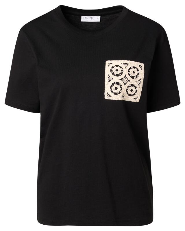 تيشيرت بجيب كروشيه للنساء، أسود (KiK T-Shirt mit Häkeltasche (schwarz)) — KiK, منتج ألماني أصلي في المغرب