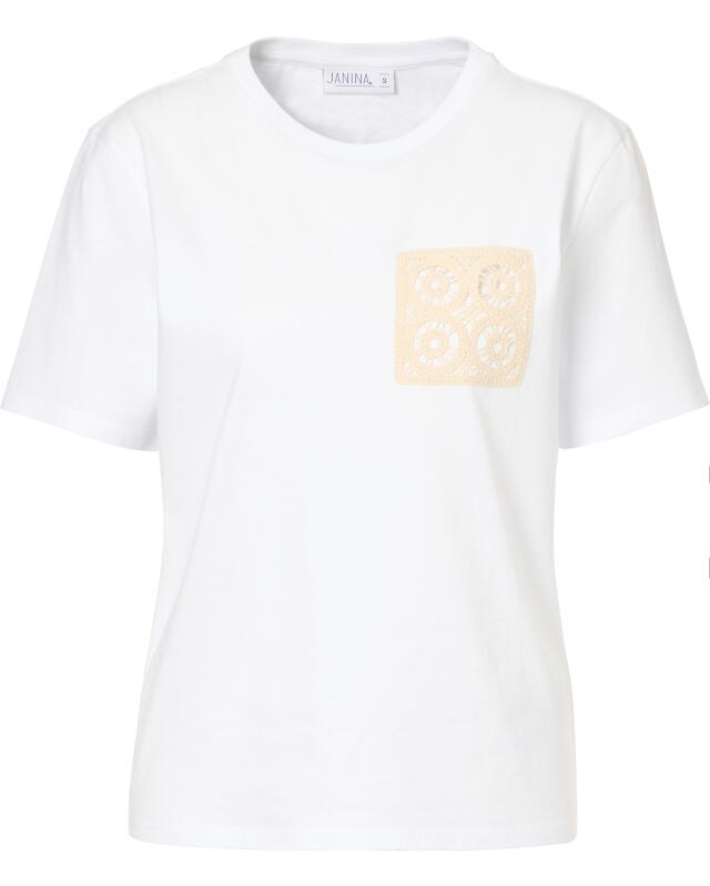 T-shirt à poche au crochet femme, blanc (KiK T-Shirt mit Häkeltasche (weiß)) — KiK, produit allemand authentique au Maroc