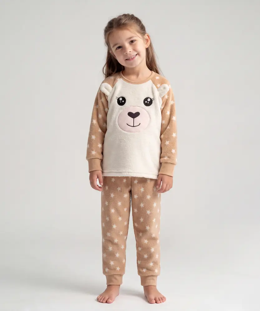 Fleece-Pyjama im Tier-Design für Mädchen, offwhite