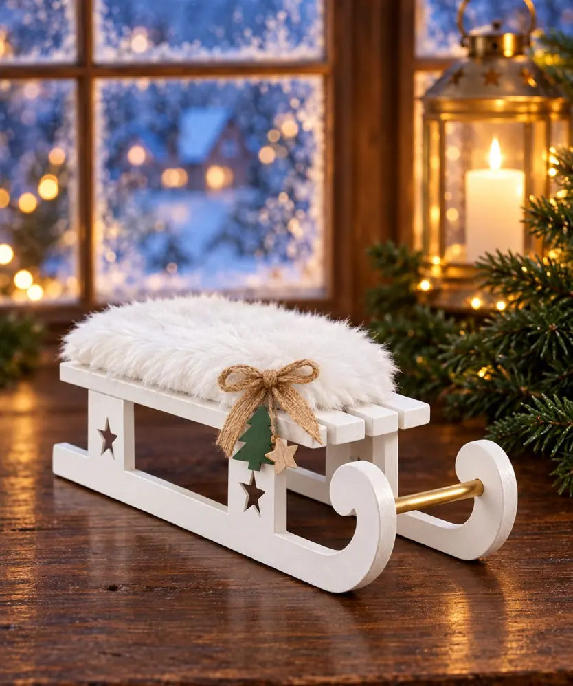 Deko-Schlitten Weihnachten, weiß