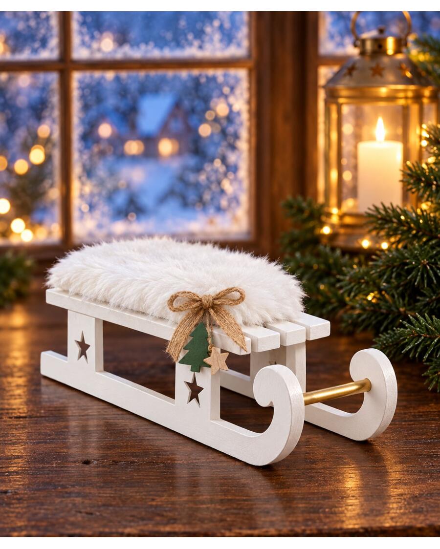 Deko-Schlitten Weihnachten, weiß