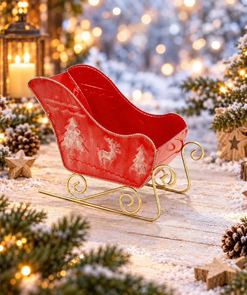 Deko-Schlitten Weihnachten, rot