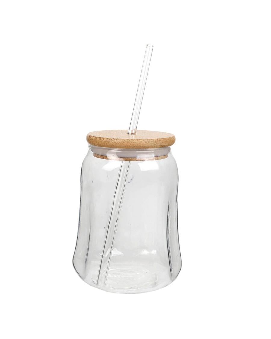 Trinkglas mit Bambusdeckel, transparent