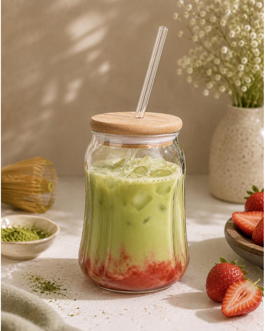 Trinkglas mit Bambusdeckel, transparent