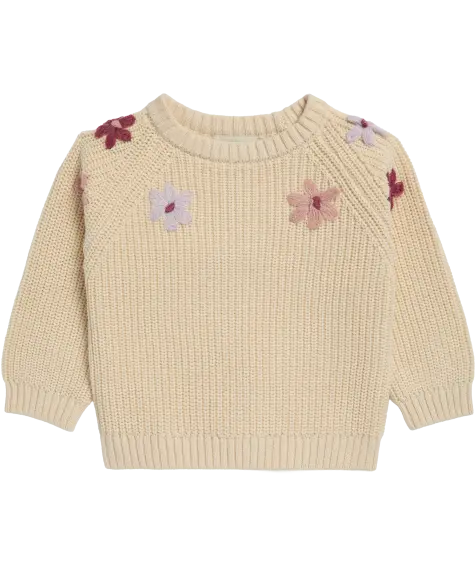 Strickpullover mit Blumenstickerei